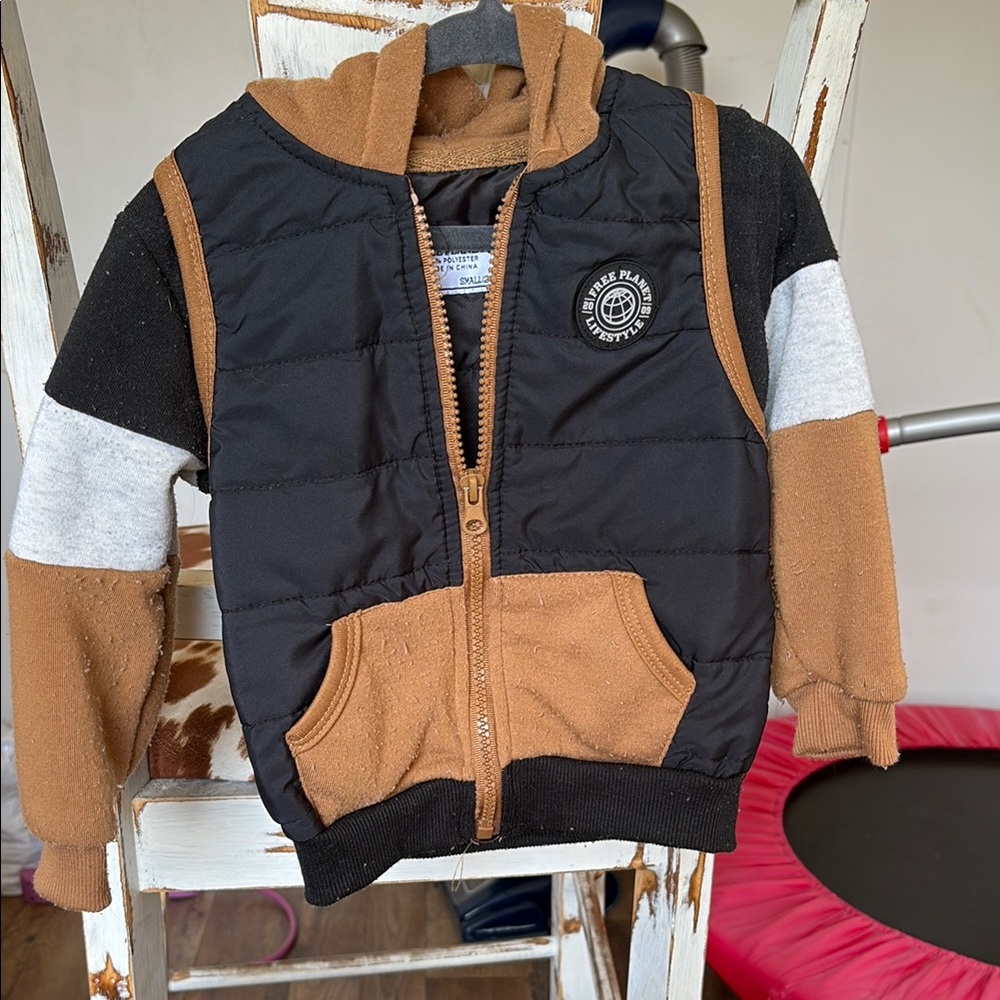 Kids Black and Brown Hooded Jacket